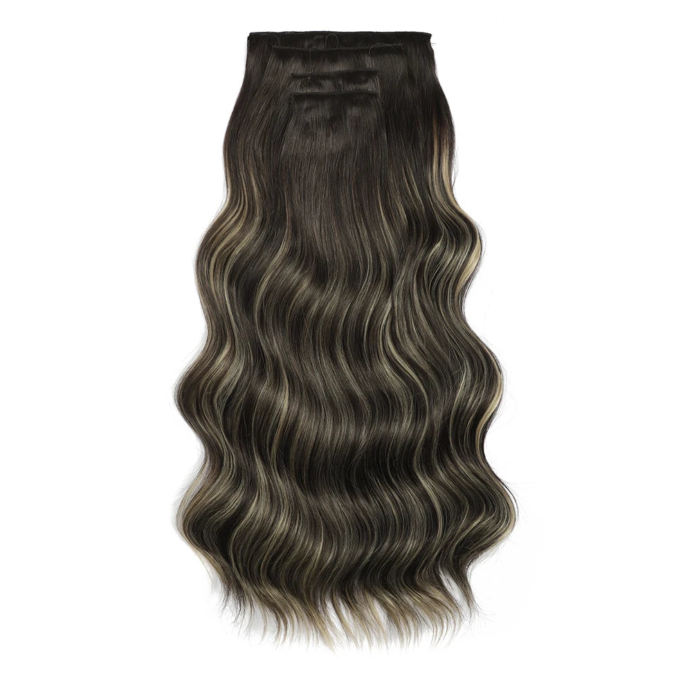 Clip In Hair Extensions 4PCS Full Head 22 Inch Long Curly Wavy Synthetic Hair Pieces Natural Wavy For Women Girls Hair