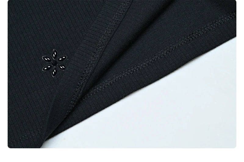 Maxi dress women long sleeve lady dresses flowers and pearls top causual dress round neck black modal ribbed top sizes XS-XXXL