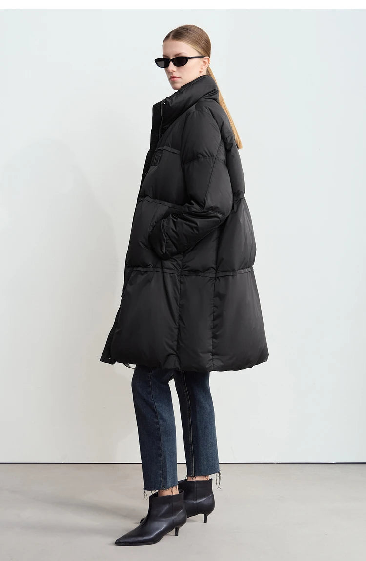 Amii 2024 Winter New Women's Velcro Loose Coat Top Warm Stand-up Collar Letter Embroidered Seal Zipper Down Jacket 12444103