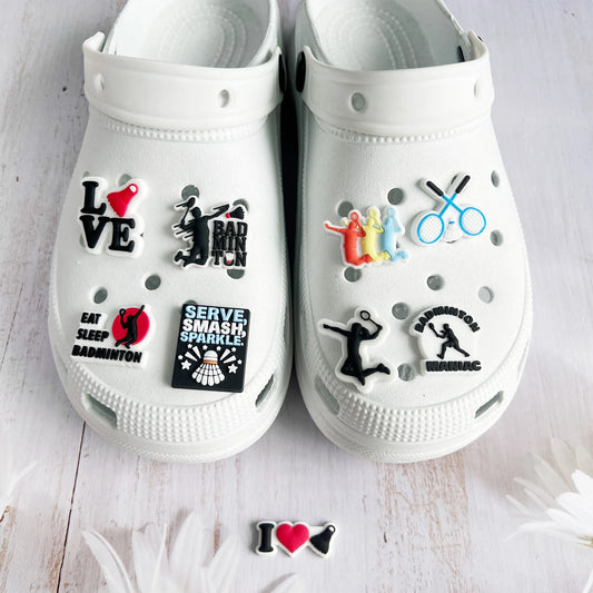 1-9PCS Sport Love Badminton Maniac PVC Shoe Charms For Clogs Pins Fit Wristbands Garden Shoes Button Decorations Kid Gift