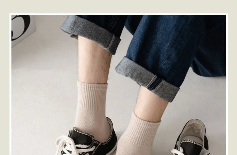 Men's Cotton 5 Toe Socks Mid Cuff Anti Odor Sweat Wicking Non Slip for Spring Autumn Casual Athletic Solid Color Daily Comfort