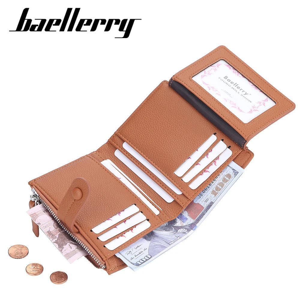 Mini Wallet for Women Baellerry Small Tri-fold Clutch with Zipper Snap Button Multi Card Holder Organizer Gift for Her