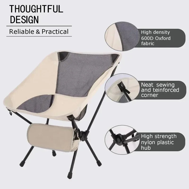 Outdoor Camping Chair Folding Moon Beach Chair Portable Leisure Travel BBQ Fishing Chairs Detachable Picnic Outdoor Furniture