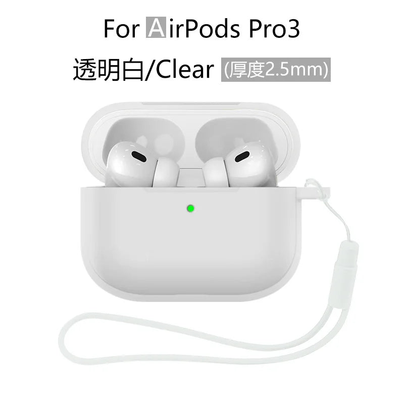 for AirPods Pro 3 Case Cover 2025 with Lanyard Soft Skin Silicone Protective Shockproof Case For AirPods Pro 3 Case Accessories