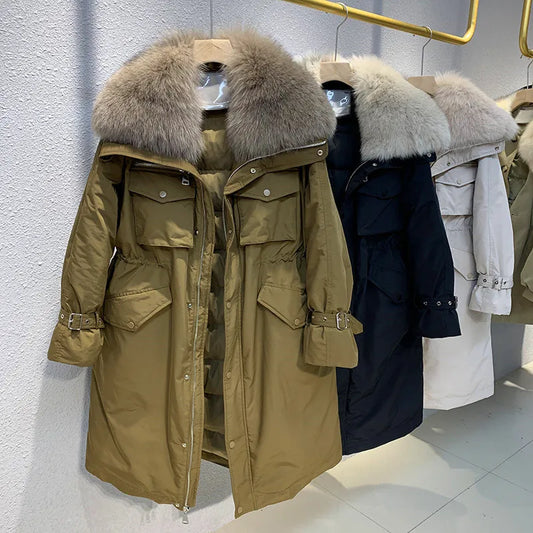 Winter 90% White Duck Down Down Jacket 2025 New Long Fox Fur Collar Parkas Coat Women Winter Warm Thicken Jacket Outwear