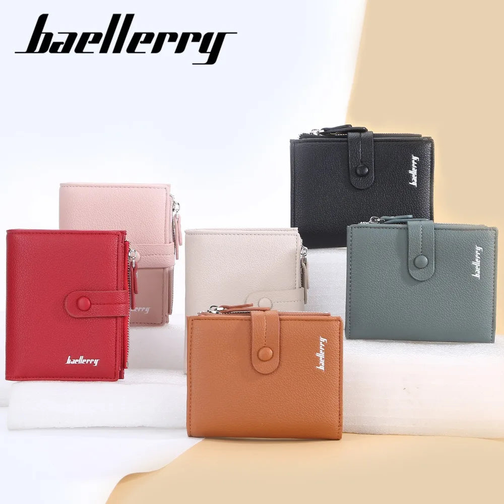 Mini Wallet for Women Baellerry Small Tri-fold Clutch with Zipper Snap Button Multi Card Holder Organizer Gift for Her