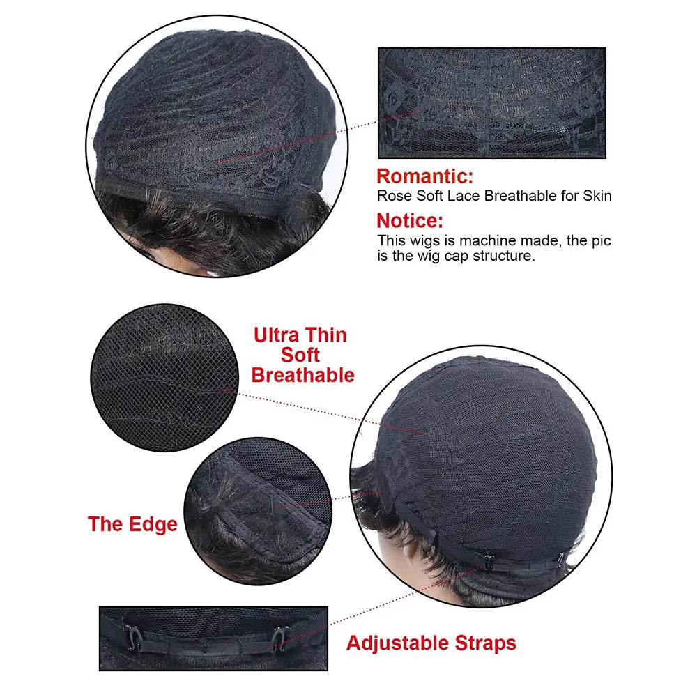 Short Pixie Cut WIgs Straight Brazilian Human hair Wigs with Color Black and Red Full Machine Made Wigs For Women On Sale