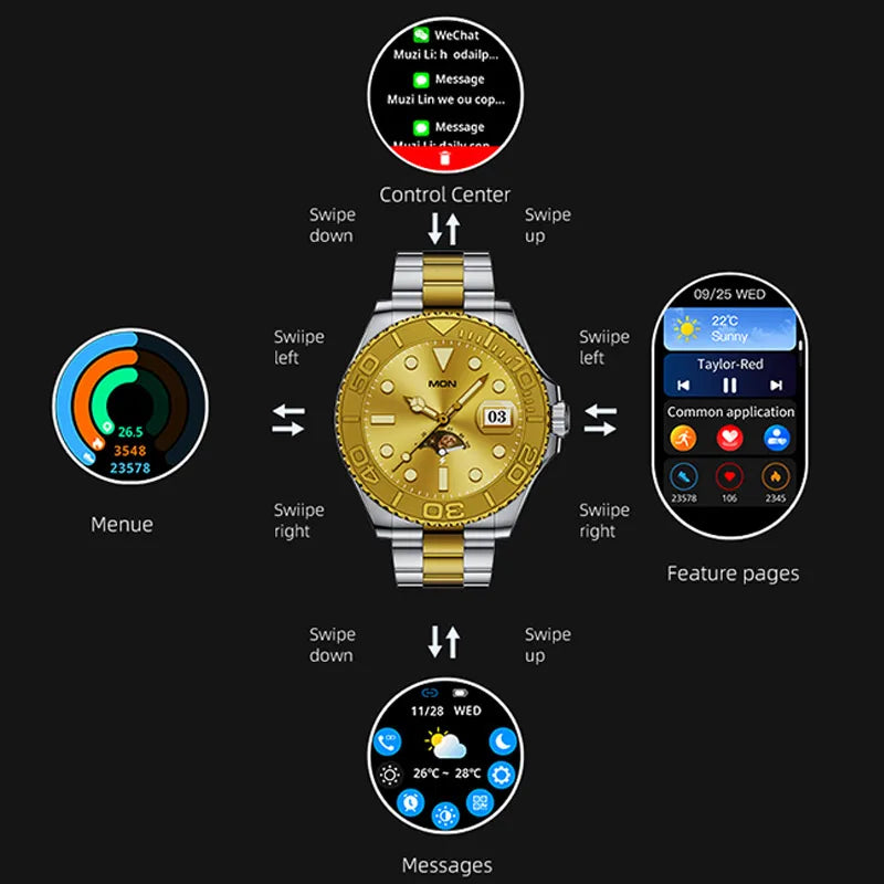 Luxury Smartwatch Smart Watch Men Yacht Range Master Smart Clock with Calls Aiweile AW46 AMOLED Screen Sports Modes for Android
