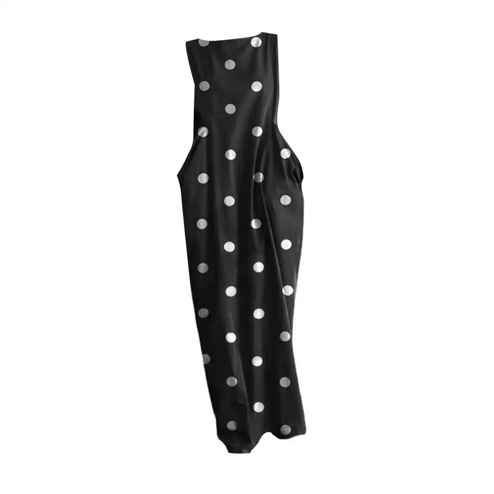 Loose Maxi Dress Summer Maxi Dress with Dot Print O Neck Big Pockets for Women Soft Ankle Length Beach