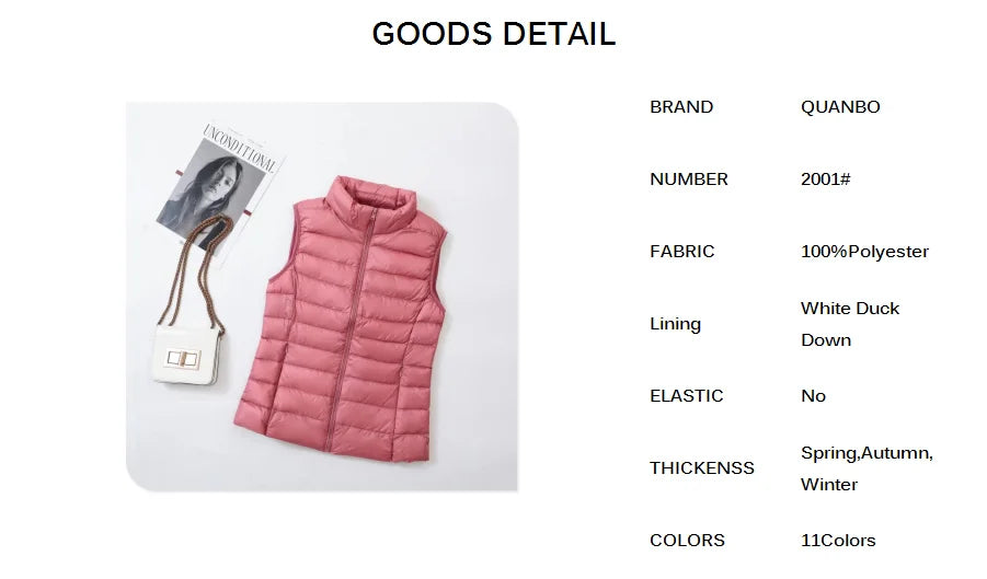 11 Colors Women Vest 2023 New Spring Female Windproof Lightweight Warm Waistcoat Sleeveless Puffer Coat White Duck Down Parka