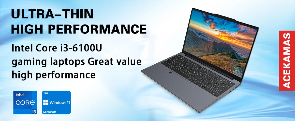 ACEKAMAS 15.6" Portable Laptop Computer Core i3 6100U Windows 11 Pro Gamer Notebook PC 16GB DDR4 1TB SSD Office Laptops Gaming