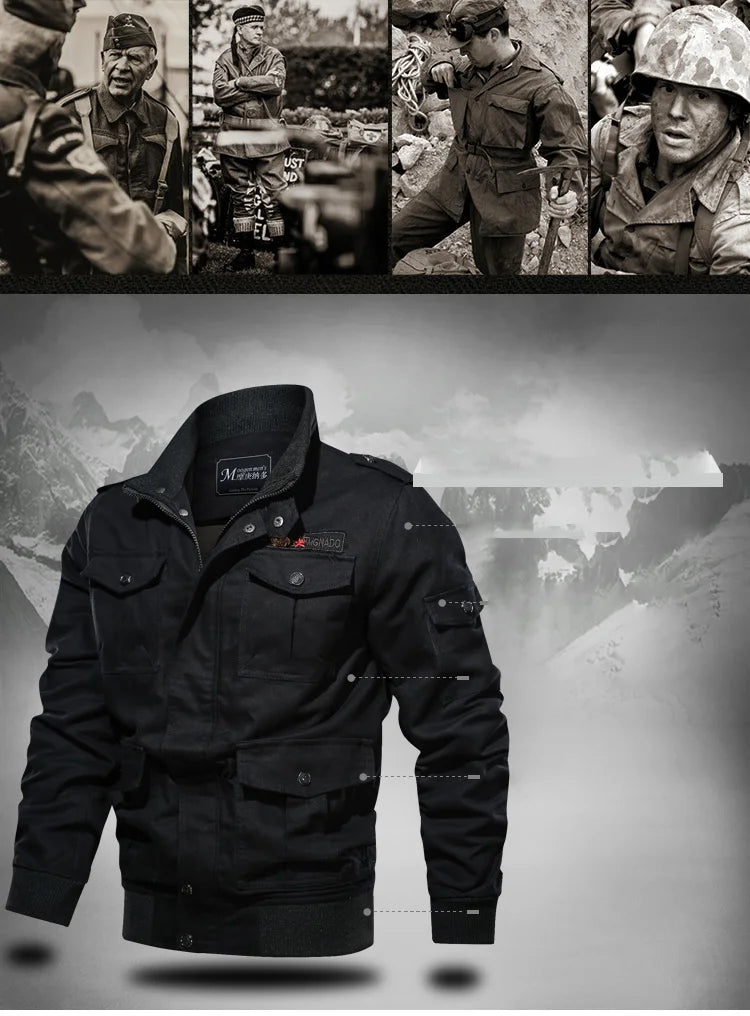 American style jacket for men's spring and autumn 2024 newmulti pocket outdoor pure cotton casual workjacket stand up collar top