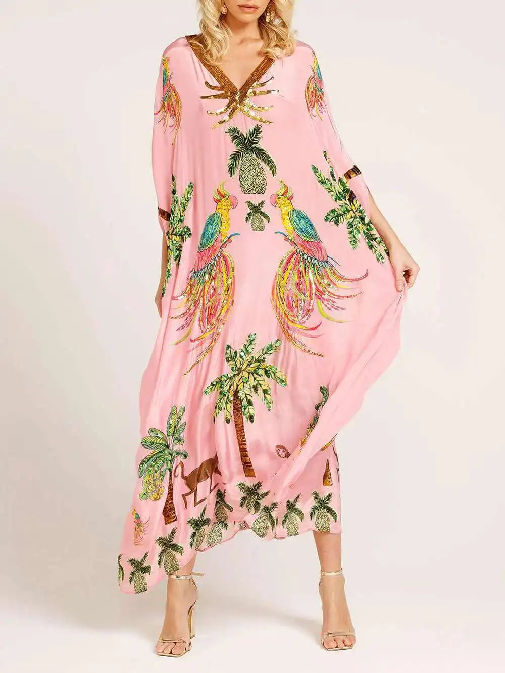 Women Bohemian Maxi Dresses 2025 Summer Loose V-neck Fashion Sexy Hipster Elegant Retro Printed Female Casual Long Robe Vestidos