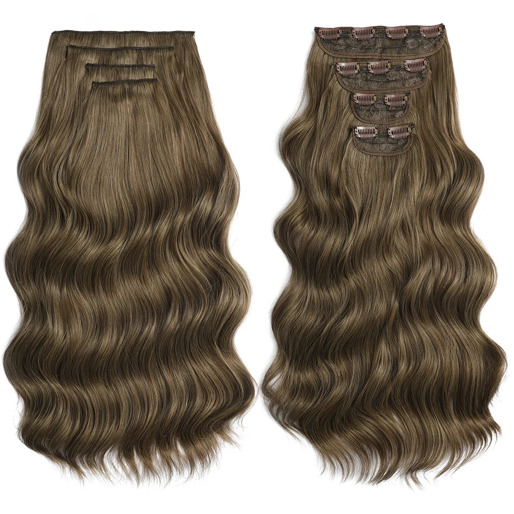 Clip In Hair Extensions 4PCS Full Head 22 Inch Long Curly Wavy Synthetic Hair Pieces Natural Wavy For Women Girls Hair