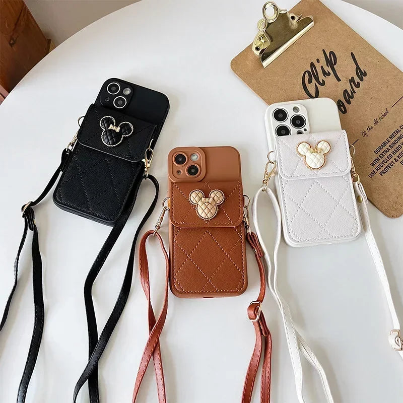 Cartoon Diamond Leather Wallet Case for Xiaomi Mi 14T 13T 12T 11T Redmi Note 14 Pro A5 14C Card Holder Crossbody Lanyard Cover