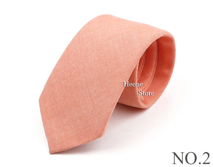 Novelty New Solid Color Ties For Men 100%Cotton Handmade High Quality Necktie Pink Green Orange 6.5cm Skinny Slim Ties Accessory