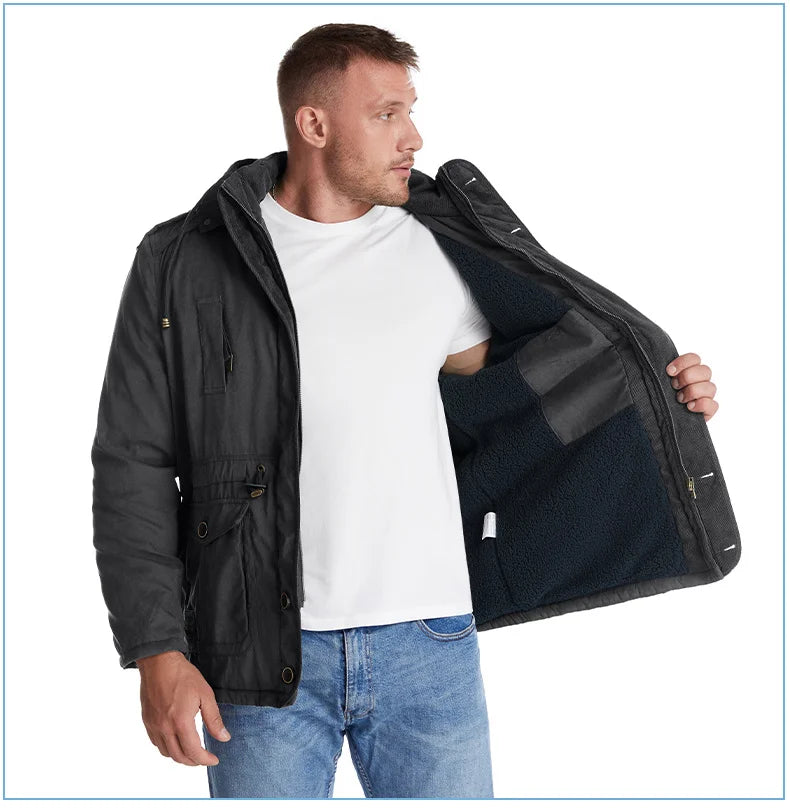 LZLLTT Men Winter Warm Parkas Mens Fleece  Jacket Parkas Men Casual Cotton Outdoor Fur Trench Padded Jackets Coats