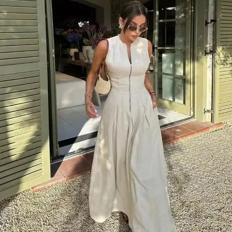 HXAO 2024 Woman Sleeveless Dresses Green White Women's Dress High waist Midi Dresses Evening Long Dresses