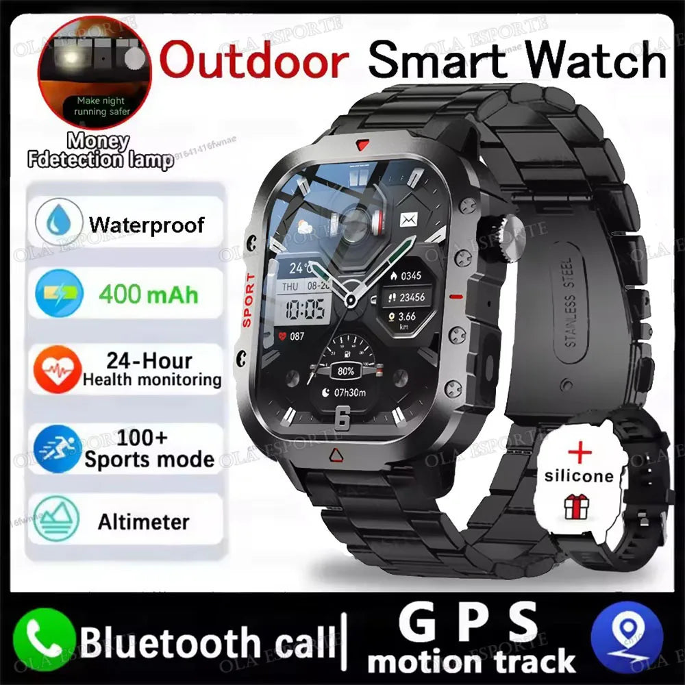 Outdoor Sports Smartwatch New 2025 2.01 inch HD Screen LED Flashlight Bluetooth Talking Smart Watch for Men Women Holiday Gift