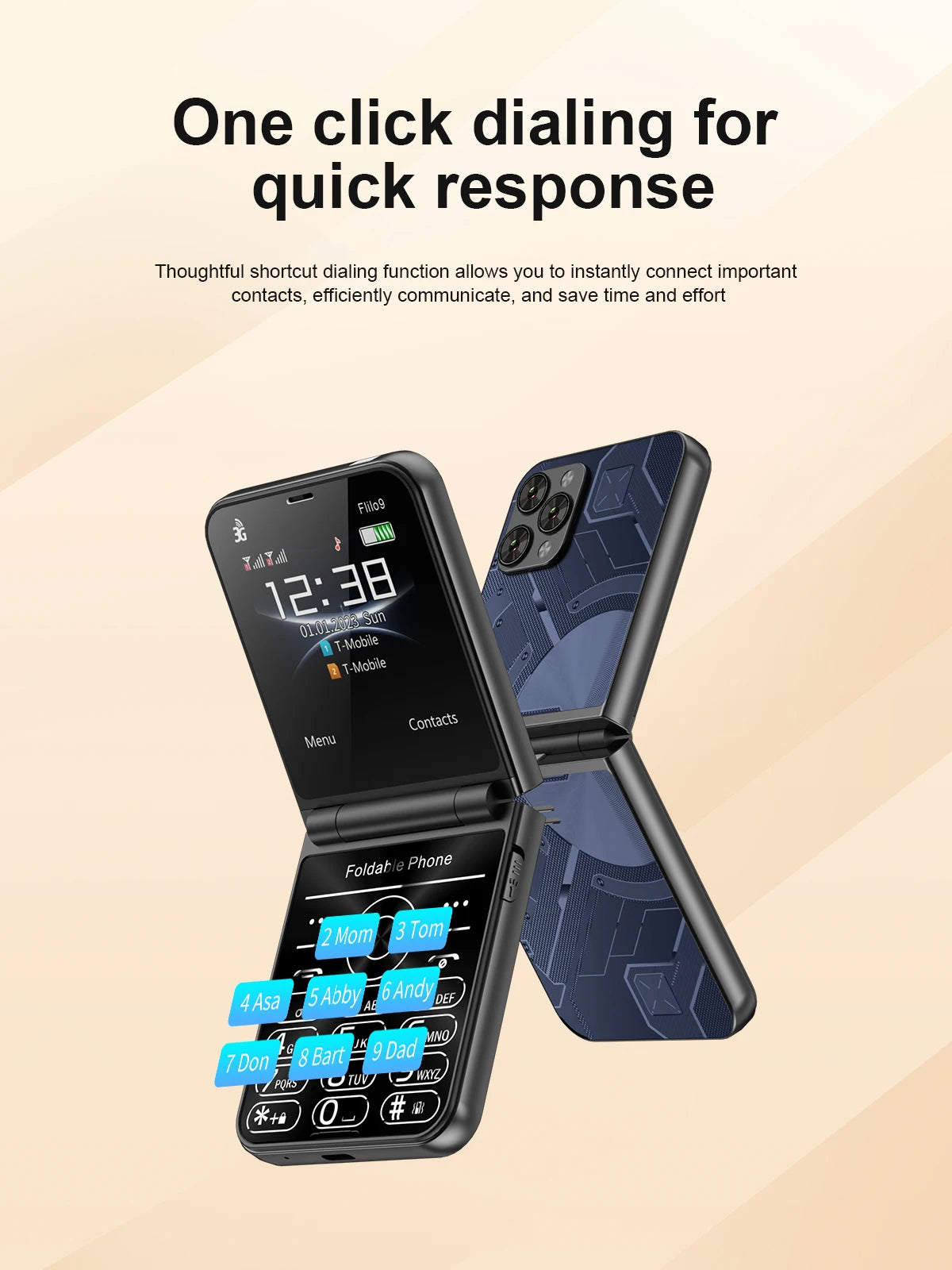 Low Price Sale SERVO Flilo9 3G Flip Mobile Phone 2 SIM Card Speed Dial Blacklist Call Record FM Radio 2.6inch Fold Cellphone MP4