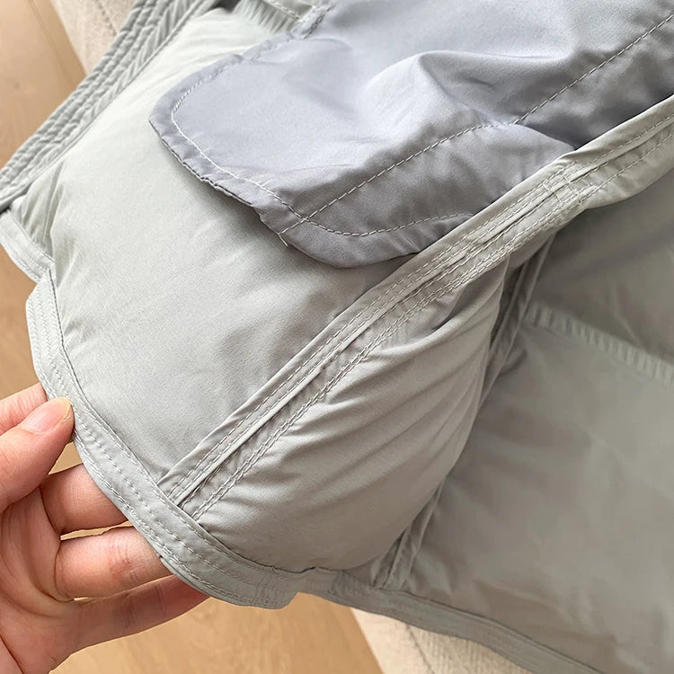 2023 New Autumn Winter Women Fashion Hooded 90% White Duck Down Coat Lady Slim Thick Warm Zipper Drawstring Lace-up Snow Jacket