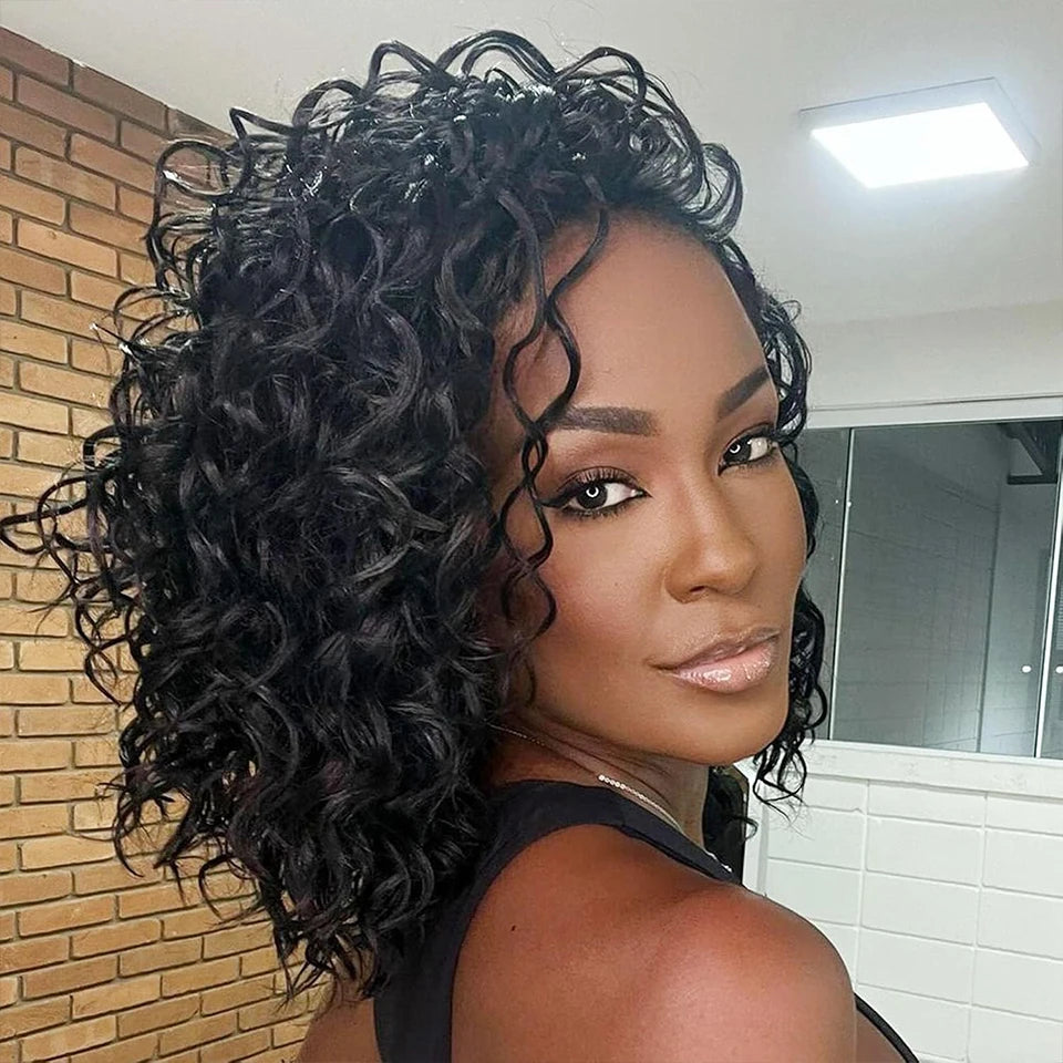 GoGo Curl Crochet Hair 14inch Curly Ocean Wave Synthetic Braiding Hair Jet Black Beach Curl Water Wave Deep Twist Crochet Braids