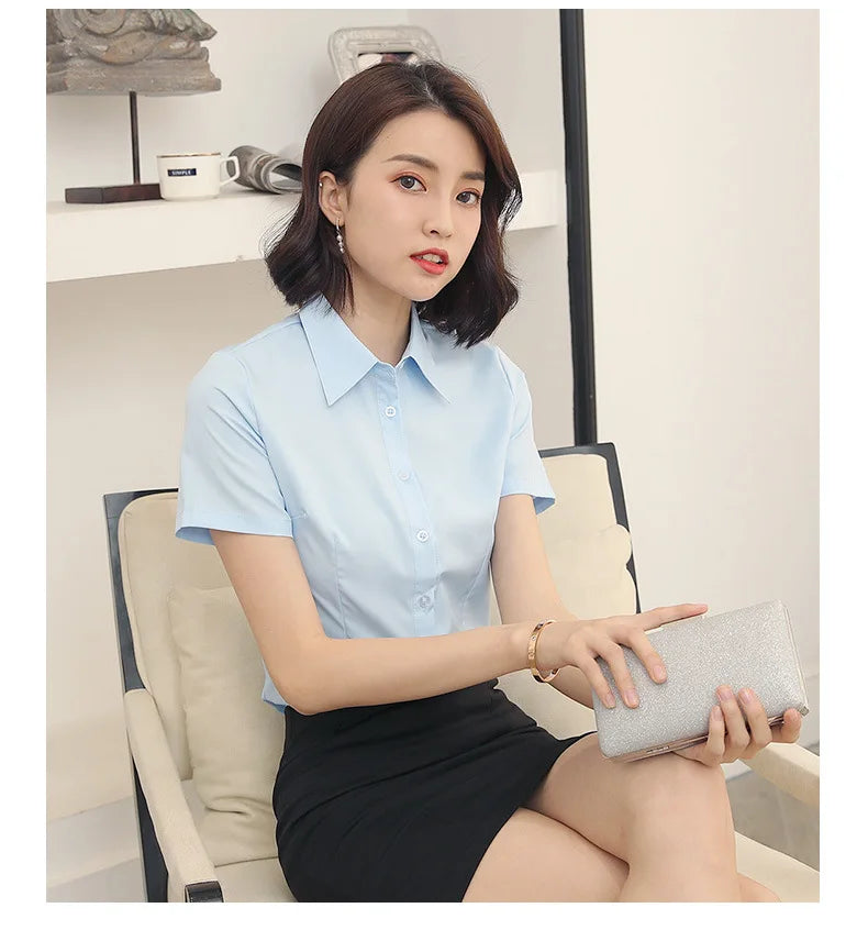 2024 White shirt women's long-sleeved professional work clothes slim stretch no-iron top