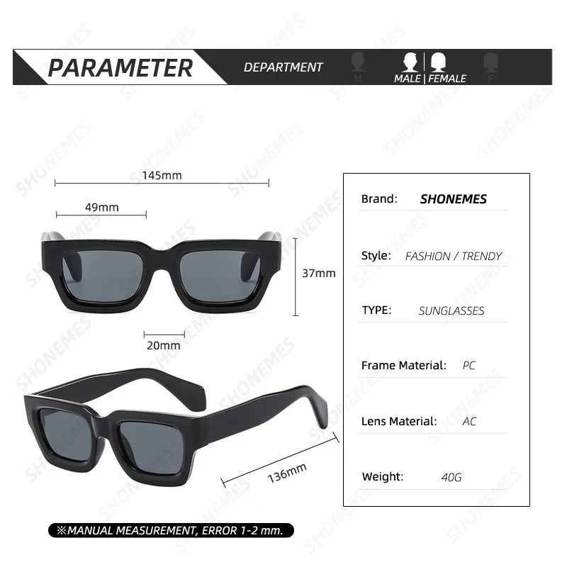 SHONEMES Square Sunglasses Stylish Men Women Thick Frame Shades Outdoor UV400 Sun Glasses Brown Black Orange for Unisex