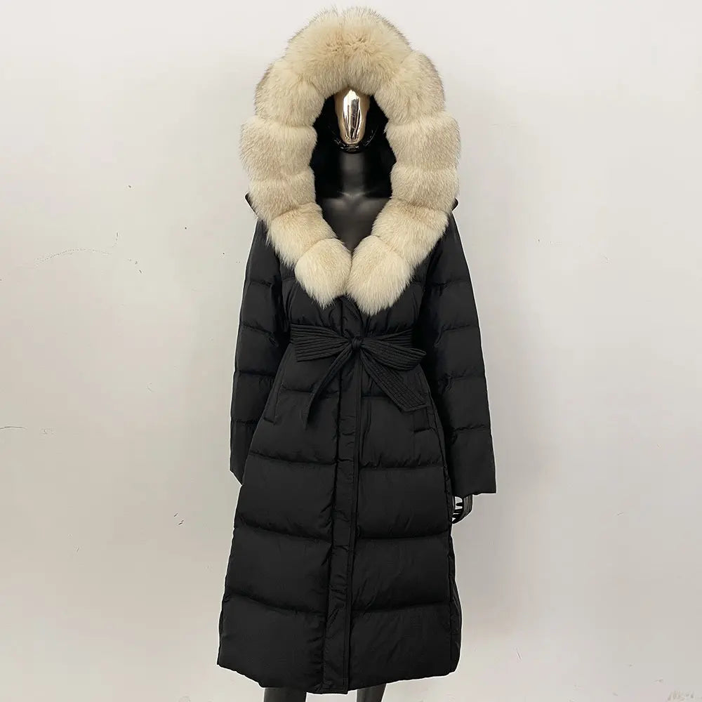 Down Jacket Winter Long Hooded Puffer Jacket Women Warm Thickened Real Fox Fur Collar White Duck Down Jacket Waterproof Parkas