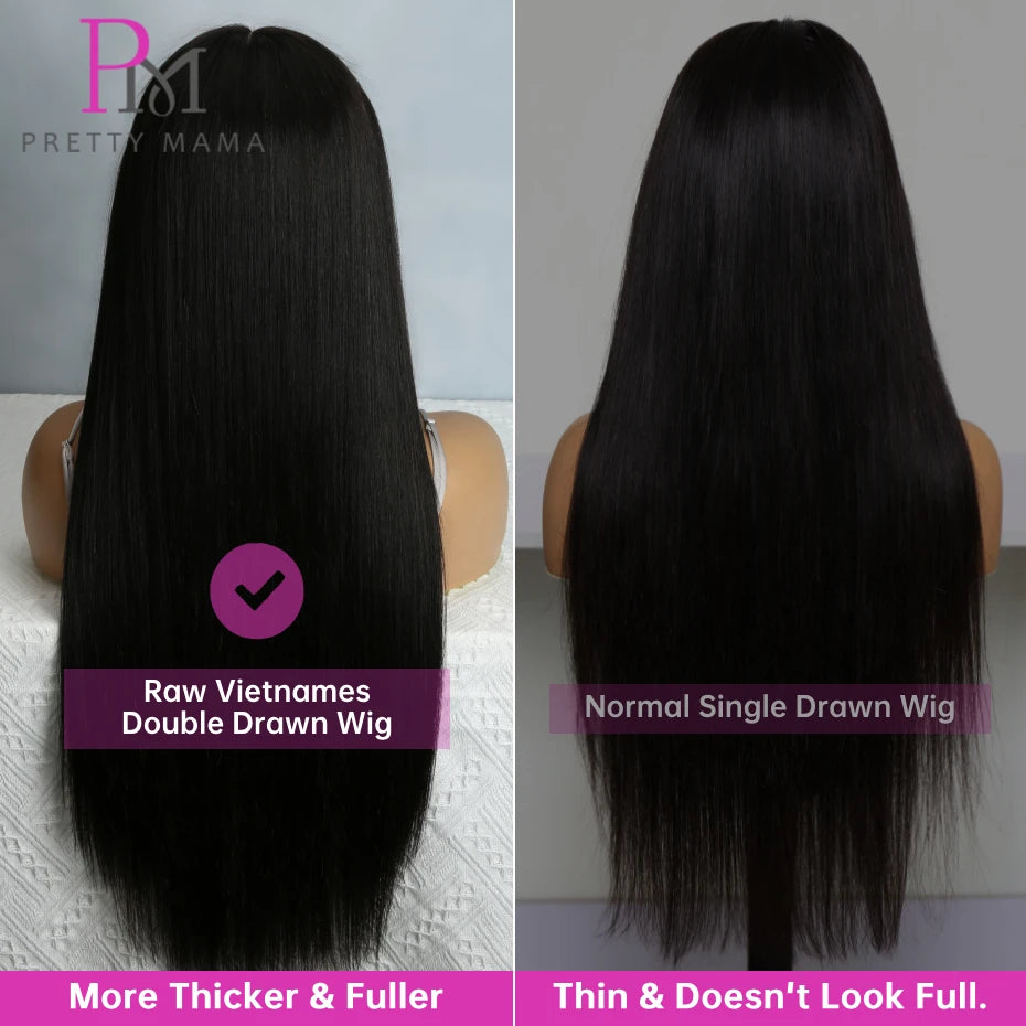 300 Density Human Hair Wigs Bone Straight Raw Vietnamese Lace Frontal Wig SDD Double Drawn Lace Front Wig 2x6 5x5 Closure Wigs