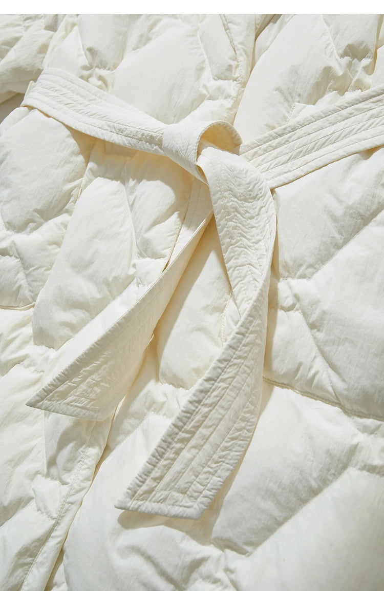 AMII Minimalism Down Jacket For Women 2025 New Blazer Collar Winter Lightweight Thermal Belt Diamond Solid Coat Female 12344061