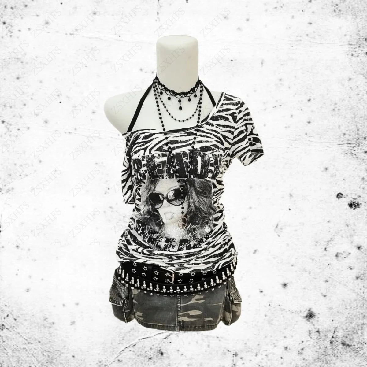 Gothic Grunge T Shirt Women Clothing Y2k Kpop Stripe Streetwear Halter Casual Harajuku Tops Punk Vintage Hip hop Emo Crop Top