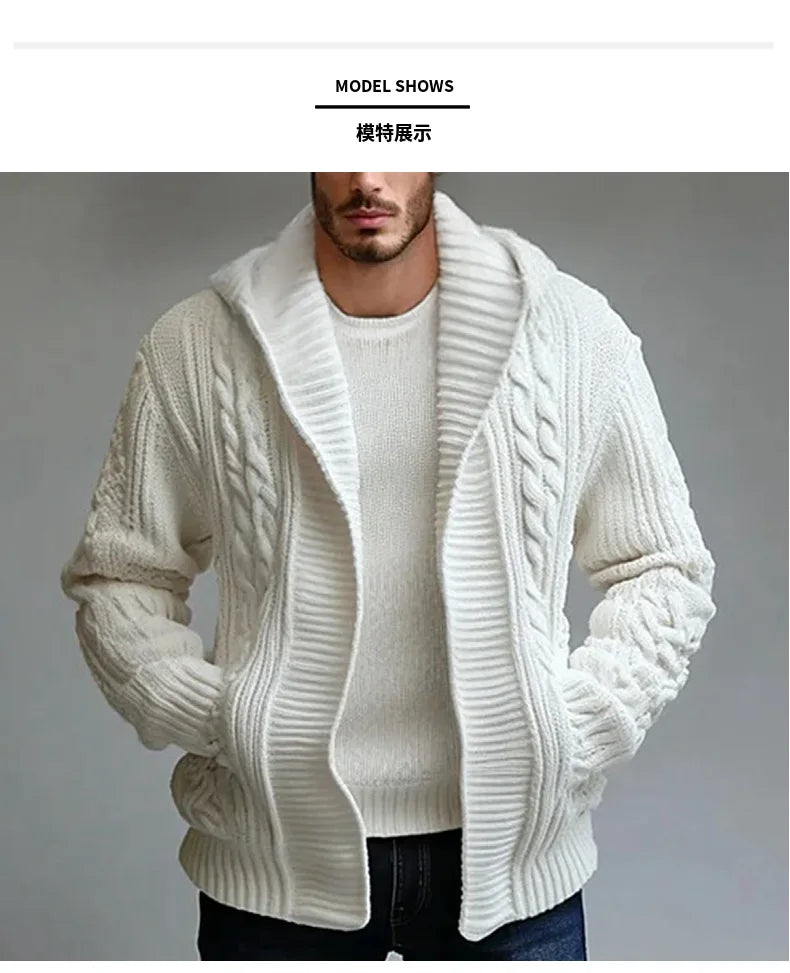 Men Cardigan Sweaters Hooded Coat Full Sleeve Solid Coats Casual Loose Outerwear Splice Open Stitch Autumn Winter 2024