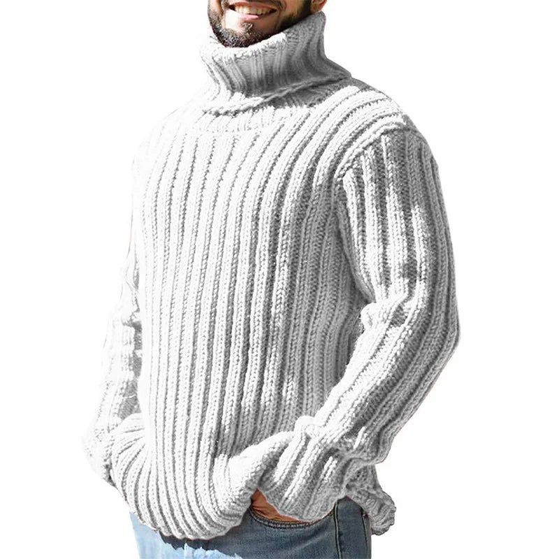 Pullovers Men Sweaters Turtleneck Knitted Tops Full Sleeve Knit Solid Sweater Top Splice Casual Loose Regular Autumn Winter