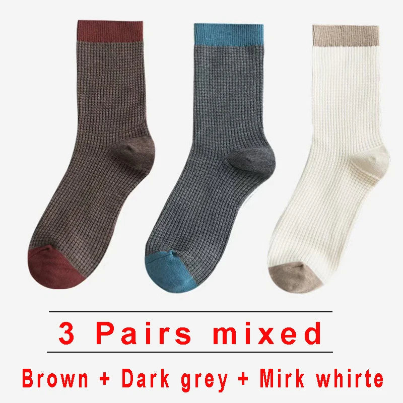 High-quality Harajuku Socks Men's mid-calf socks double-needle business and casual sock Long and warm autumn and winter socks