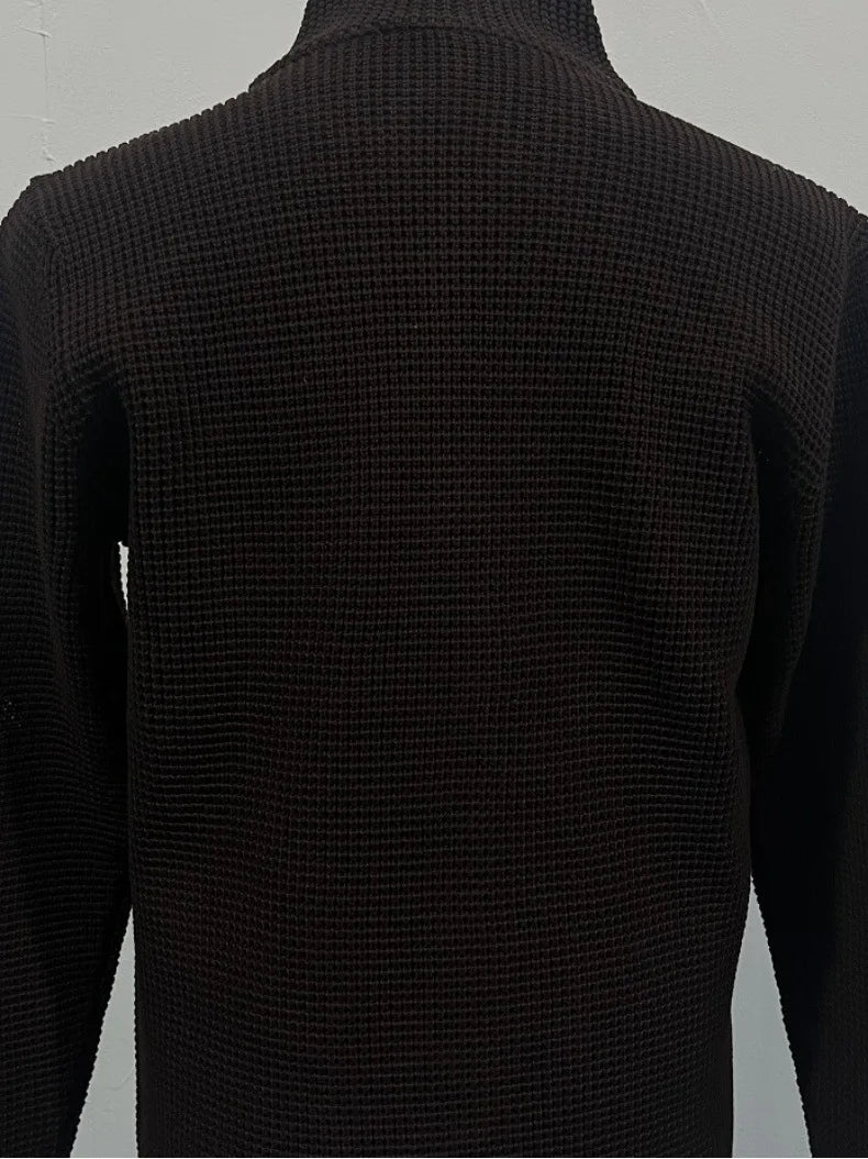 Sweaters Cardigan Men Coat Stand Collar Knitted Open Stitch Full Sleeve Splice Single Breasted Sweater Coats Autumn Winter