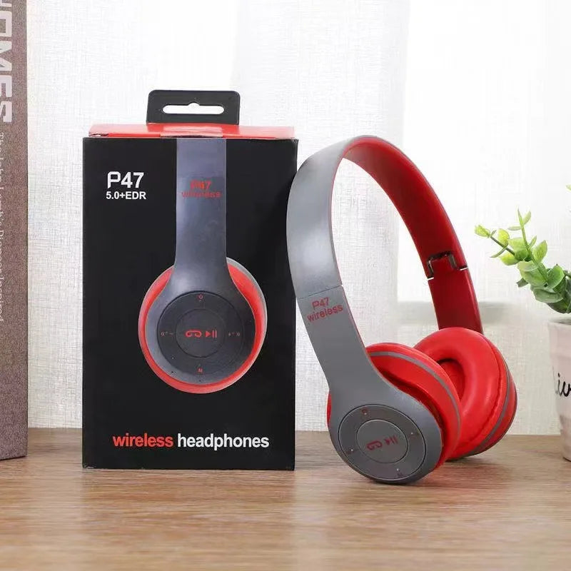 P47 Bluetooth 5.0 Wireless Headphone Foldable HIFI Stereo Bass Earphone Kid Helmet Gift With Mic USB Adaptor For iPhone Game