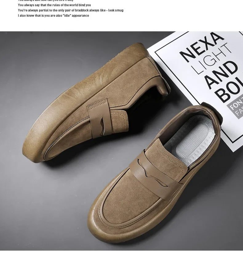 Loafers Men Shoes Leather Walking Shoes Business Non-slip Soft Bottom Work Loafers Round Flat Bottom Footwear Outdoor Sneaker