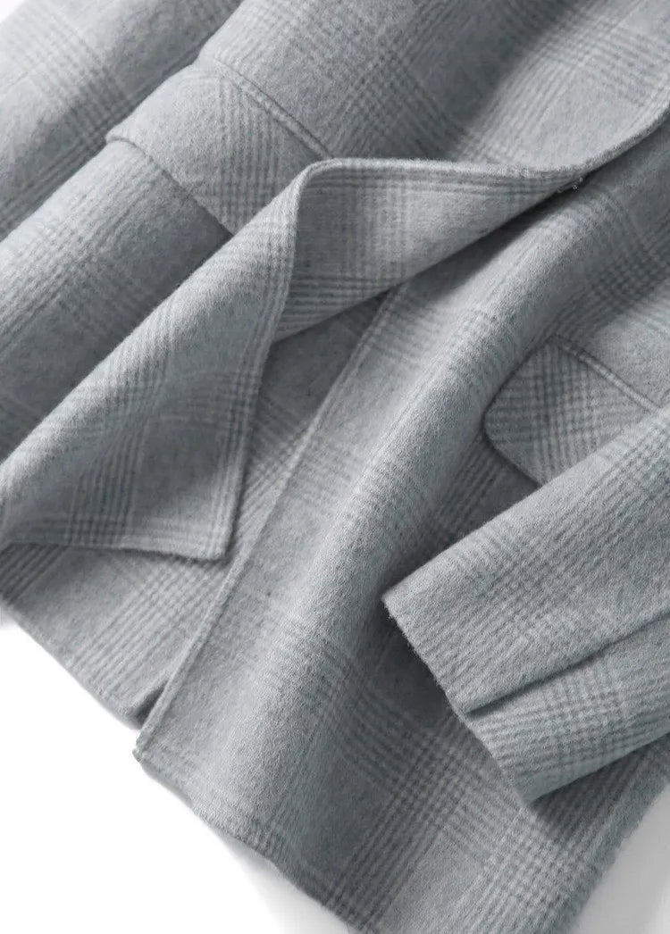 Handmade Sewn Double-sided Woolen Blazer Women Spring Autumn Plaid Wool Overcoat Office Lady Casual Suit Coat Thick Jacket