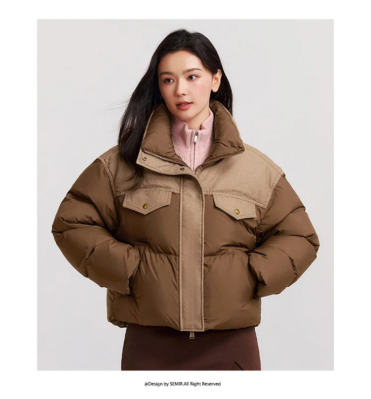 Semir Down Jacket Women Waterproof Patchwork Oversize Stand Collar 2025 Winter New Trendy Coat
