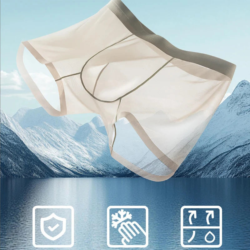 Sexy Men Boxy Underwear Seamless Ice Silk Thin Quick Dry Cool Feel Comfort Sports Trunks Youth Mid-rise U Convex Pouch Underpant