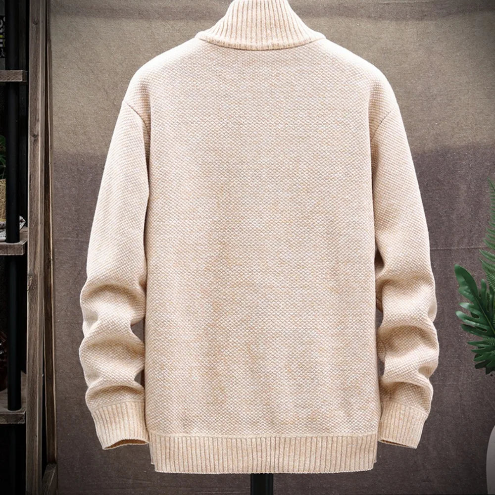 Knitted Cardigan Solid Color Sweater Men Zipper Autumn New Long-sleeved Jacket Warm Fleece Cardigans Jacket