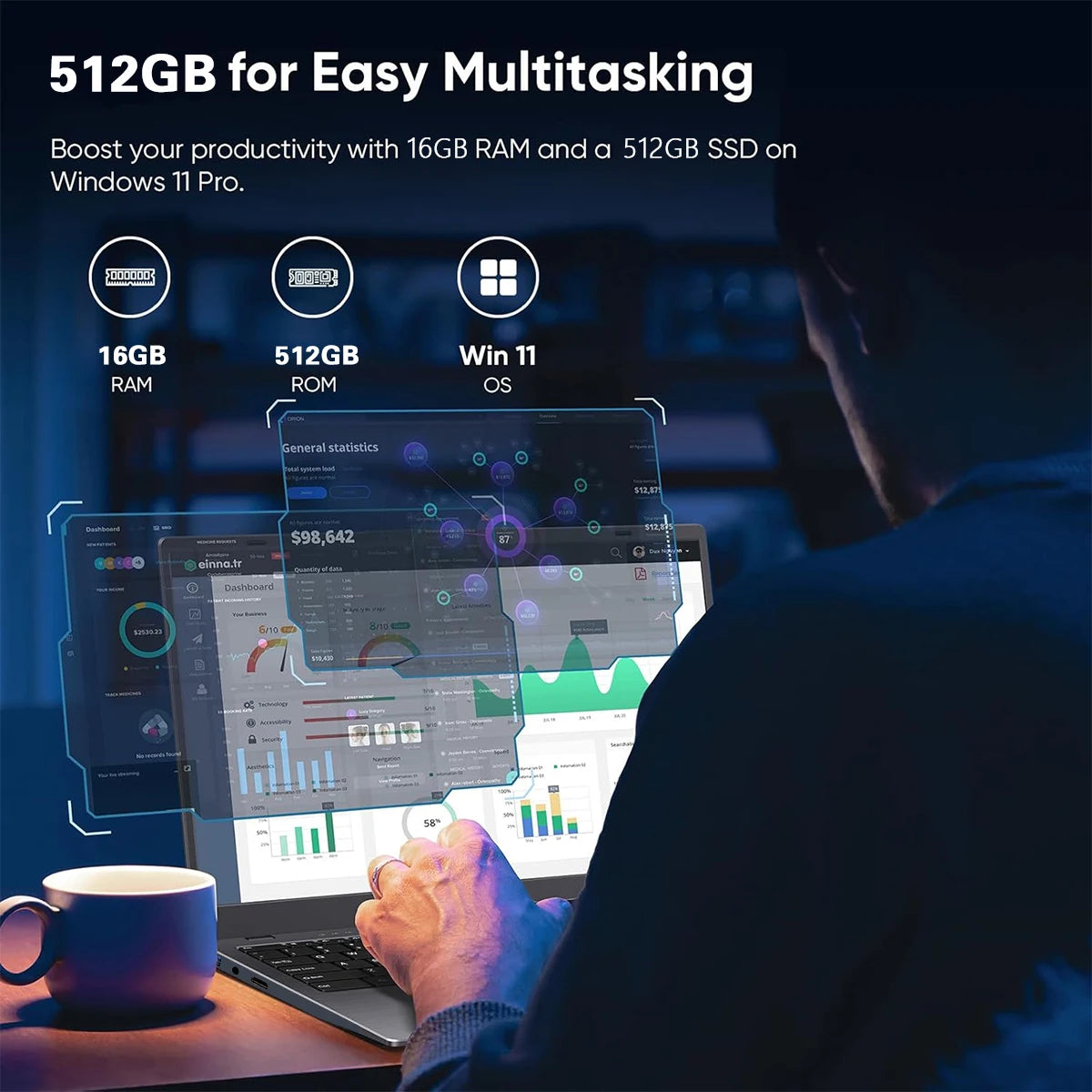 ACEKAMAS 15.6" Portable Laptop Computer Core i3 6100U Windows 11 Pro Gamer Notebook PC 16GB DDR4 1TB SSD Office Laptops Gaming