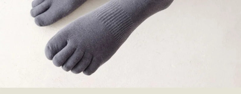 Men's Cotton 5 Toe Socks Mid Cuff Anti Odor Sweat Wicking Non Slip for Spring Autumn Casual Athletic Solid Color Daily Comfort