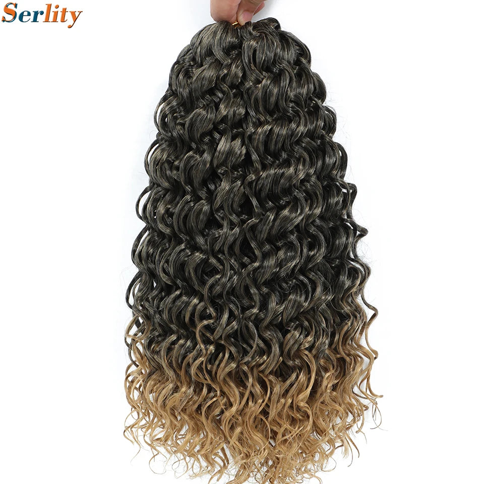 GoGo Curl Crochet Hair 14inch Curly Ocean Wave Synthetic Braiding Hair Jet Black Beach Curl Water Wave Deep Twist Crochet Braids
