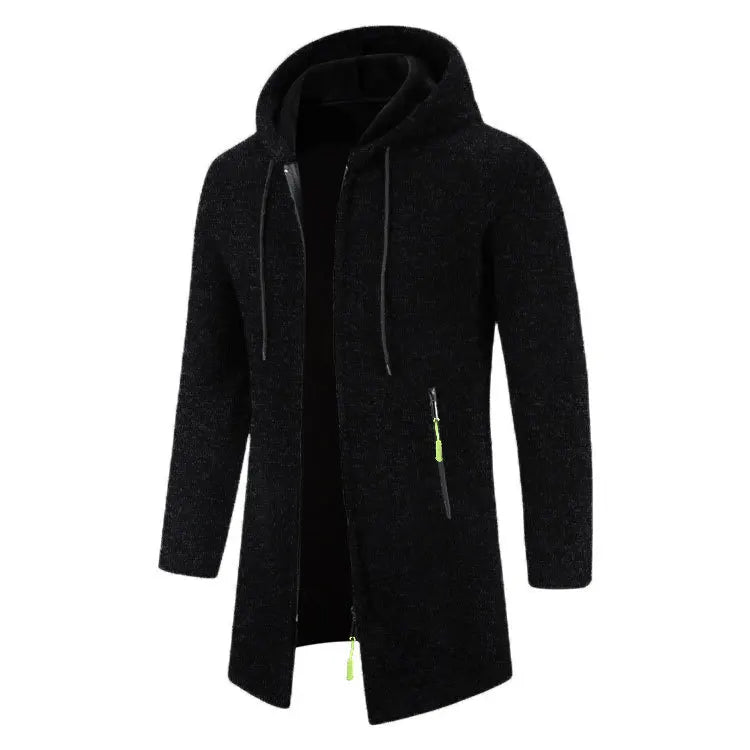 Spring Autumn Men's Hooded Long Jackets Solid Kintting Cardigan Outwear Casual Male Coats Zipper Warm Streetwear Hoodies Jacket