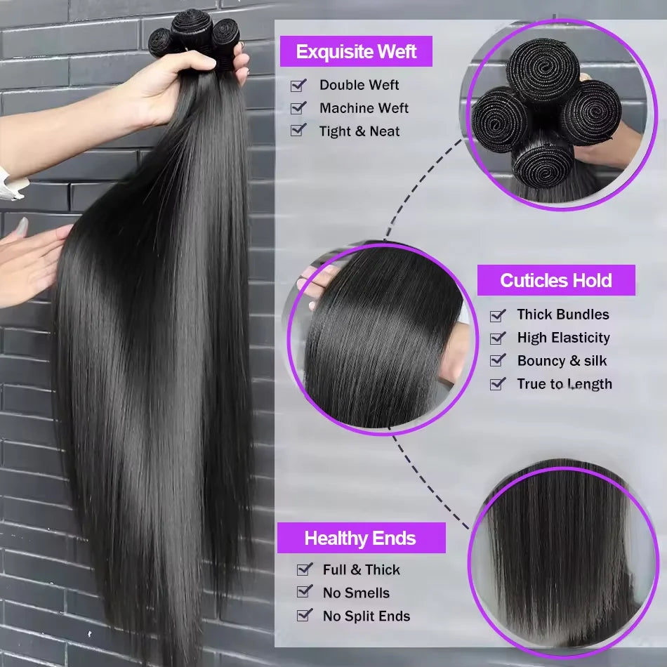 Brazilian Raw Human Hair Bundles 30 Inch Straight 3 4 Bundles Virgin Remy Hair Weft Extensions Women Sew In quickly Weave Bundle