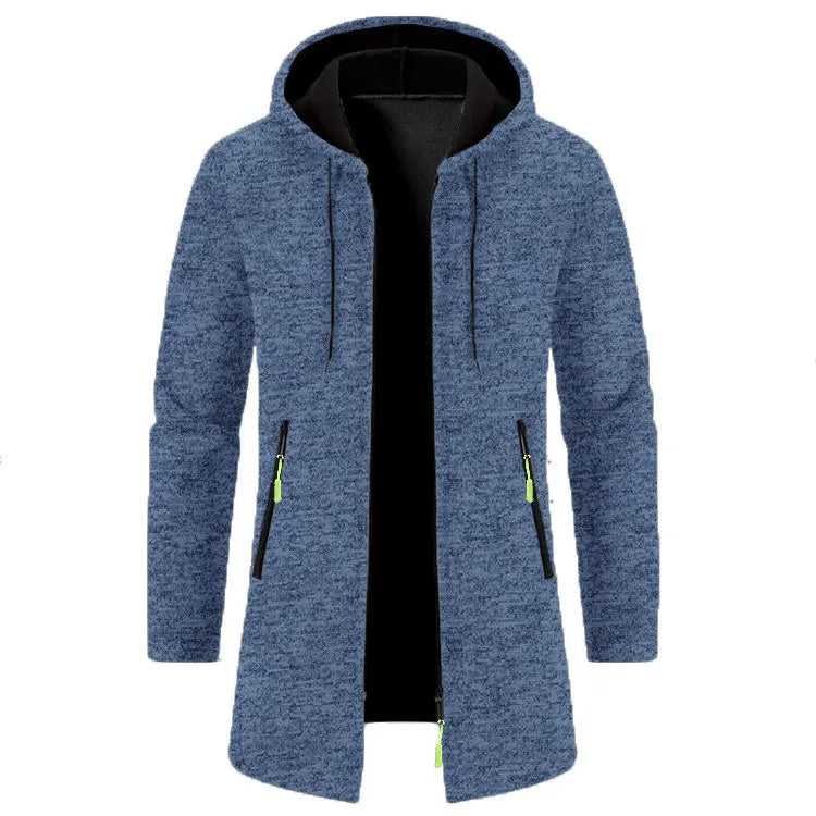 Spring Autumn Men's Hooded Long Jackets Solid Kintting Cardigan Outwear Casual Male Coats Zipper Warm Streetwear Hoodies Jacket