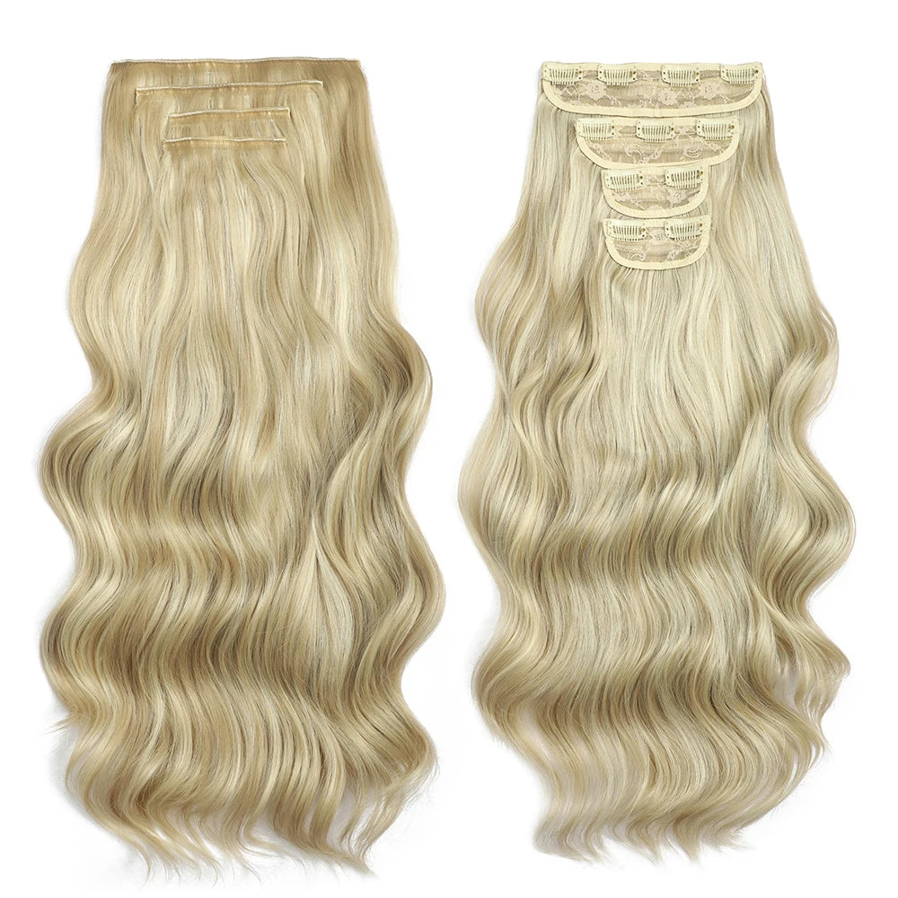 Clip In Hair Extensions 4PCS Full Head 22 Inch Long Curly Wavy Synthetic Hair Pieces Natural Wavy For Women Girls Hair