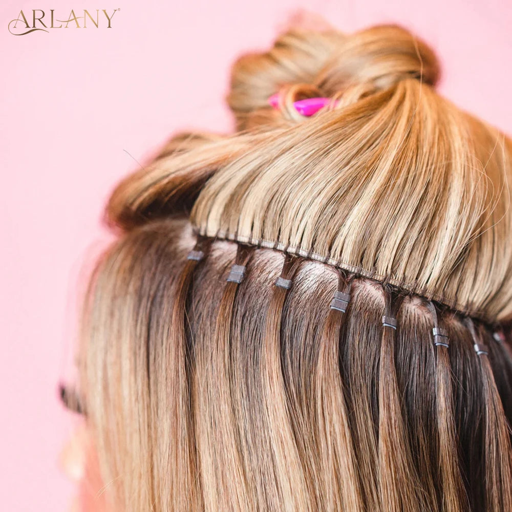 ARLANY 1000Pcs Micro Rings Links Beads Weft Extension Kit With Nylon Bonded Sewing Thread For Sew-In Weft Hair Extension